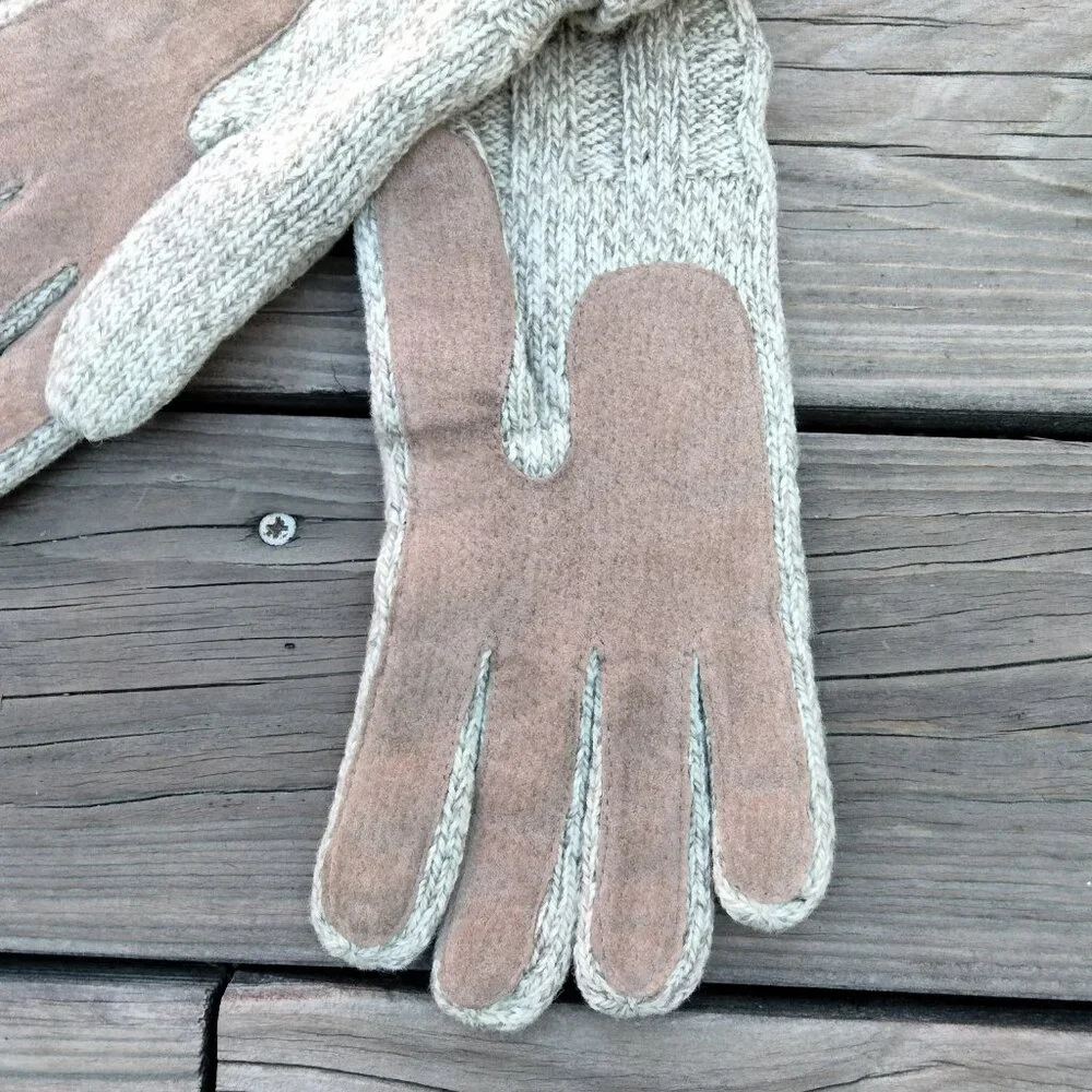 One Size VTG Wool Suede Blend Beige Fleece Lined Gloves RN#17541